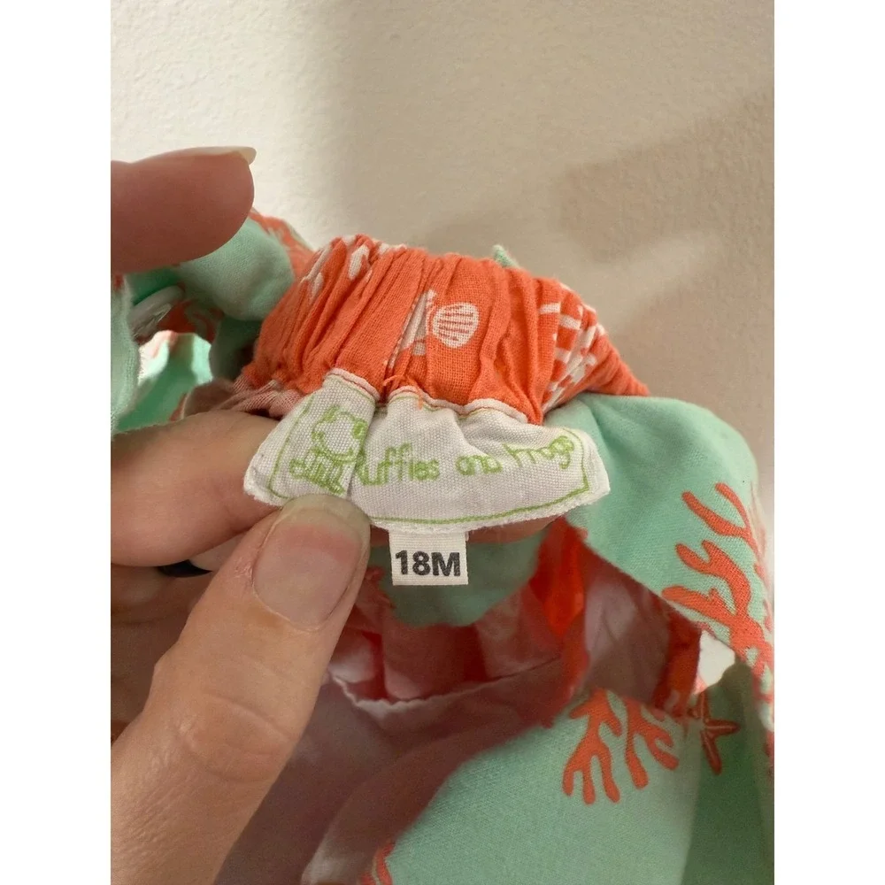 Ruffles & Frogs Baby Girl Starfish Smocked Orange Dress 18 Months Coastal